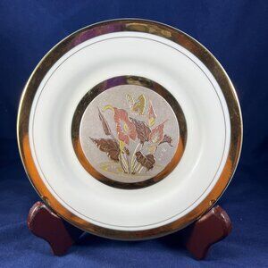 The Art Of Chokin Decorative Plate With Metal Engraving Gilded With Gold & Silve